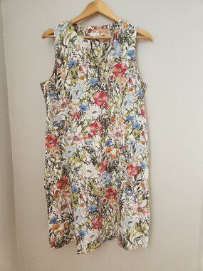 J Jill Linen Floral Botanical Dress Womens Size Medium